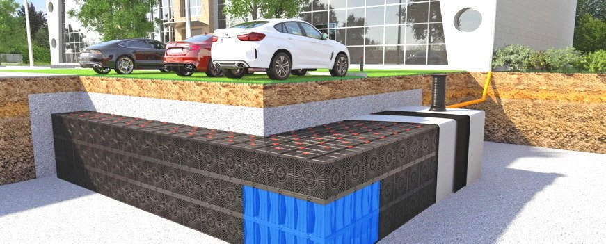 Aquabox, Regenwassermanagementlösung, Wassereinlagerungen, Infiltration, Entsorgung, Wiederverwendung,