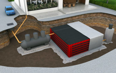 Wird das mit DRAINPANEL errichtete System mit einer wasserdichten Geomembran ausgekleidet, können Becken zur Sammlung von Regenwasser errichtet werden, dank denen das Regenwasser anschließend weiter verwendet werden kann.